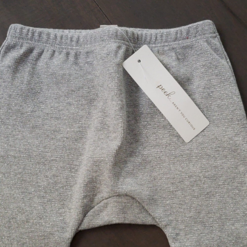 NWT Peek Baby Metallic silver grey leggings 12-18m